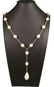 Vintage Chanel Faux Pearl and Crystal Lariat Necklace