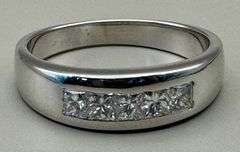 14K White Gold Princess Cut Wedding Band of 1.05ct