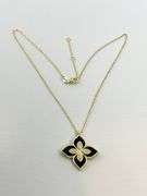 925 Sterling Silver Gold Tone Flower Princess Black Onyx With Crystal Accent Pendant