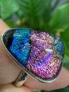 Sterling Silver 925 One of a Kind Dichroic Glass Ring Size 7.5