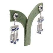 14K(585) Vintage White Gold Natural Diamond and Sapphire Earrings