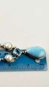 925 Vintage Sterling Silver Larimar, Blue Topaz And Pearl Necklace