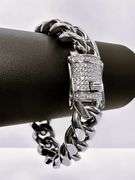 Huge 73.5 Gram 14 Kt White Gold Plate Cuban Curb Link Bracelet