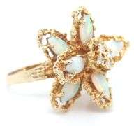 14kt Yellow gold marquise opal and diamond cluster flower ring
