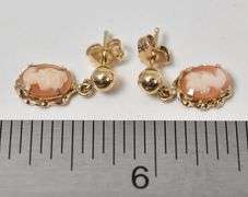 Vintage 14K Yellow Gold Cameo Dangle Earrings