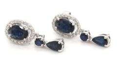 14kt White gold sapphire and diamond halo dangle earrings