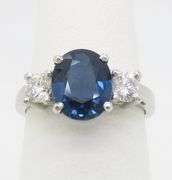 GIA Certified Blue Sapphire & Diamond Three Stone Ring