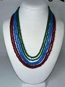 Natural Cornflower Blue Sapphire, Ruby, and Emerald Necklace