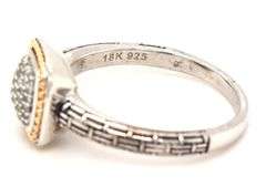 Effy 925 and 18kt gold diamond pave square ring