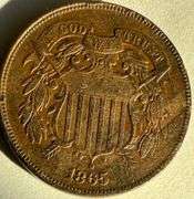 1865 Fancy Five Near Unc Two Cent Piece