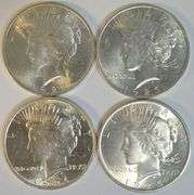 BU 1922, 1923, 1924, & 1925 Peace Silver Dollars. Flashy