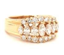 14kt Yellow gold 1ctw marquise and round brilliant cut 3 row diamond band