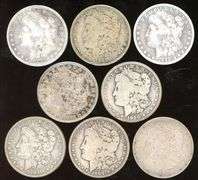 Run of 8 different Morgan Silver Dollars 1880 to 1921-S