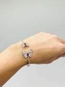 925 Sterling Silver Stunning Twin Butterfly Cuff With Baguette And Round Rhinestone Cuff Bracelet