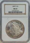 Solid Gem BU 1880-S Morgan Silver Dollar. NGC MS65