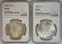 Lovely NGC MS64 pair of Morgan Silver Dollars: 1880-S & 1883-O