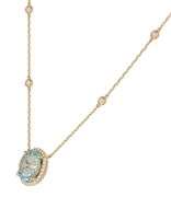 New 3.45ct Oval Aquamarine and 0.60ctw Diamond Frame Pendant Necklace in 14K