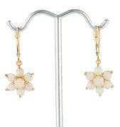 Opal Flower Style Leverback Drop Earrings in 14K