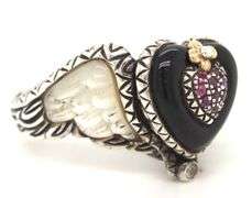 Barbara Bixby black onyx heart and Rhodelite and MOP wings ring