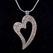 Flowery Heart Pendant Necklace in Sterling Silver