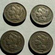 Four 3 Cent Nickels