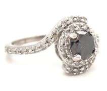 10kt White gold black and white diamond crossover ring