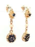 14kt Yellow gold pearl and sapphire cluster dangle earrings