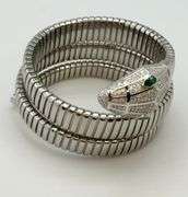 925 Sterling Silver And Stainless Steel Crystal Triple Wrap Snake Bracelet