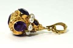 Antique 18K Yellow Gold Fob with Amethysts and Pearls