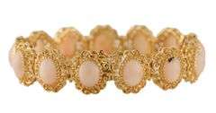 Vintage Angel Skin Coral Filigree Frame Station Bracelet in 18K