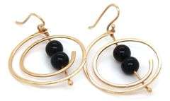 Clever 14K YG and Black Onyx Dangle Earrings