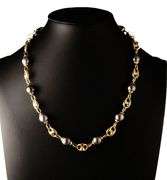 Black Tahitian Pearl and Gucci Link Chain Station Necklace in 18K