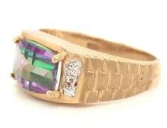 Unusual 10K YG Man's Mystic Topaz Ring