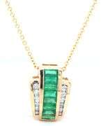 14kt Yellow gold channel set emerald and diamond slider pendant on chain