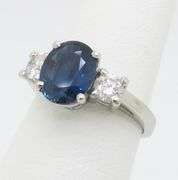 GIA Certified Blue Sapphire & Diamond Three Stone Ring