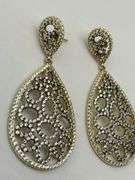 925 Sterling Silver Tear Drop Two Tone Openwork Crystal Pave earrings