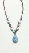 925 Vintage Sterling Silver Larimar, Blue Topaz And Pearl Necklace
