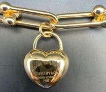 Tiffany & Co 18K Yellow Gold Horseshoe with Heart Charm Bracelet