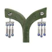 14K(585) Vintage White Gold Natural Diamond and Sapphire Earrings
