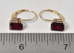 Amazing 14K Yellow Gold Approx. 3.12CTW Red Garnet Gemstone Dangle Earrings