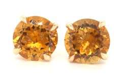14kt Yellow gold round brilliant cut citrine earrings