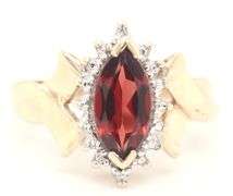 10kt Yellow gold marquise garnet and diamond ring