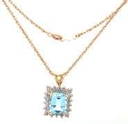 14kt Yellow gold 3ctw blue topaz and diamond accent pendant on chain