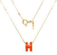 24kt Yellow gold Initial orange enamel H pendant on chain
