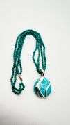 925 Sterling Silver Turquoise Pendant With bead Chain Necklace