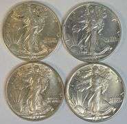4 Lovely different BU Walking Liberty Half Dollars 1942 to 1945