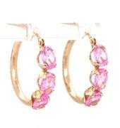 10kt Yellow gold pink topaz hoop earrings