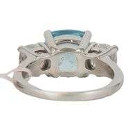 New 2.79ct Cushion Aquamarine and 2.00ctw Cushion Diamond Three Stone Ring in 14K