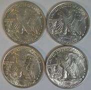 4 Lovely different BU Walking Liberty Half Dollars 1942 to 1945