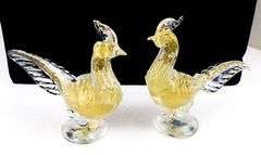 Pair of Large Vintage Murano Art Glass Pheasants